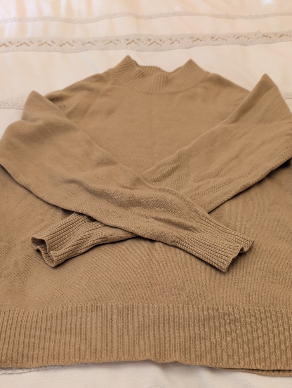 Women's 100% Pure Cashmere Taupe Mock Neck Sweater - Versatile Everyday Knit